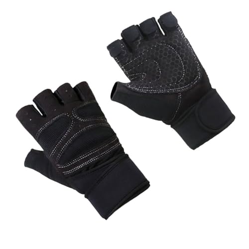 LIXSAZSE 1 ペアフィットネス手袋ハーフ指先重量挙げボディビルディングスポーツエクササイズワークアウトジムミトンハンドプロテクター, ブラックL
