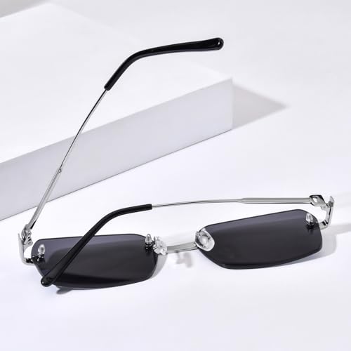 Image of HEPIDEM Rimless Rectangle Zircon Diamonds UV400 Square Sunglasses for Men with Nylon Lens