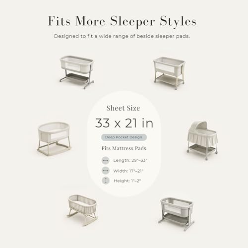 Image of MairMore 3 Pack Muslin Fitted Bassinet Sheets for Babies, Soft & Breathable 100% Cotton Bedside Sleeper Bassinet Sheet, Moses Basket Oval Rectangle Pad /Mattress (Grass Green)