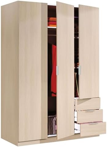 Habitdesign Wardrobe Wardrobe 3 Doors 3 Drawers, 121 x 180 x 52 c...