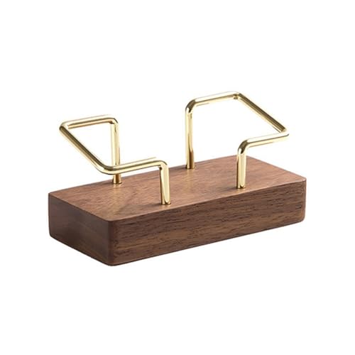 Douehpy 1 ピース名刺ホルダーオーガナイザーオフィスデスクディスプレイスタンド木製 + 金属卓上棚ホーム、ブラックウォールナット色