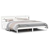 Foknhdi Cama de madera maciza, 180 x 200 cm, pino blanco, con estantes, cabecero independiente, diseño moderno, construcción robusta para dormitorio, habitación de invitados, habitación juvenil