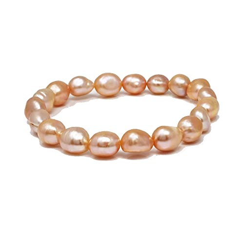 TreasureBay Womens Pearl Bracelet | Elegant 9-10mm Baroque Freshwater Pearl Bracelet for Women and Girls (Pink)