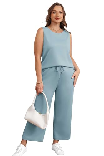 Image of SAMPEEL Two Piece Sets for Women Summer Outfits Beach Vacation Clothes Wide Leg Crop Pants