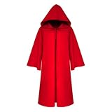 Zeiyignr Unisex Wizard Robe Wizard Cloak Halloween Cosplay Renaissance Costume Vampire Witch Cape with Hood for Men Women Red
