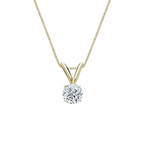 Diamond Wish - 1/4 carat Diamond Round Solitaire Pendant Necklace in 14k Yellow Gold on 18 Inch Box Chain and Spring Ring Clasp (I2-I3, cttw) 4-Prong Basket