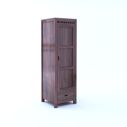 Image of Ganpati Arts Solid Sheesham Wood Armania Dual Storage Wardrobe with Door and Drawer for Bedroom Living Room Home Almirah for Clothes | Wooden Home Furniture (Walnut Finish) 1 Year Warranty