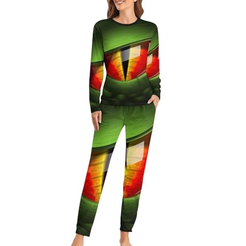 Pyjama femme Dragon Vert ensemble sleepwear doux manches longues et pantalon