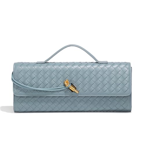Covelin Bolsa feminina feita à mão para noite de couro, bolsa tiracolo moderna, Azul claro