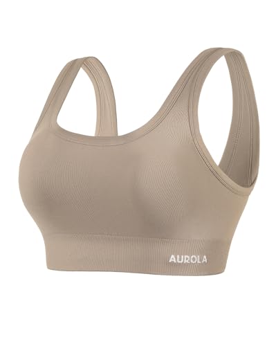Image of AUROLA Power Womens Square Back Basic Sports Bra - Square Neck Padded Low Impact Yoga Bra Workout Crop Top