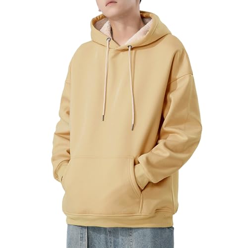Mens Hoodie Big and Tall Long Sleeve Hooded Sweatshirt Casual Solid Color Pullover Tops 2025 Fall Winter Clothing