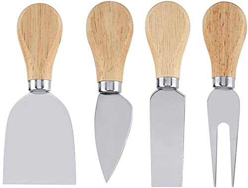 4 Piezas queso de acero inoxidable，Multipropósito Cuchillos de Queso，con mango de madera y cuchillo de corte de queso Slicer queso.