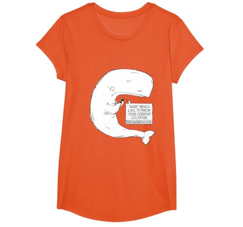 Speed Bump Funny Moby Dick Cartoon T-Shirt, Girls, Orange, Large