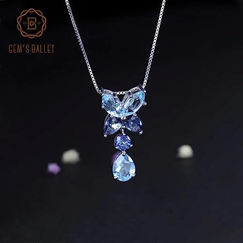 Collier topaze bleue naturelle et quartz mystique, pendentif fleur argent - 4