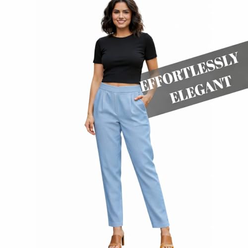 Image of DIGITAL SHOPEE Women Regular Fit Elastic Waist Full Length Cotton Formal Trouser for Casual Wear, Office Wear