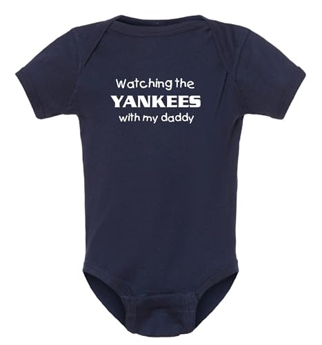 Curiositees Watching the Yankees with My Daddy Cute Baby Bodysuit Outfit - Navy (6 Months)