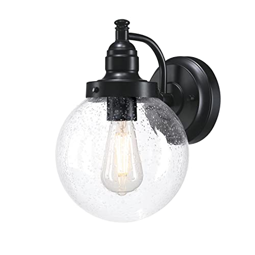 Westinghouse Lighting 6121300 Eddystone Traditional One Light Outdoor Wall Fixture, Matte Black Finish, Clear Seeded Glass #TOP24