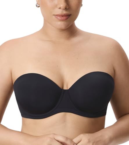 DELIMIRA Women's Lightly Padded Plus Size Strapless Bras Black 38DD
