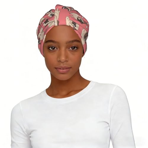 Perro pug con forma de corazón para el Día de San Valentín,Gorro de dormir suave para mujer, bandana, pañuelo elástico para la cabeza, gorro tipo beanie