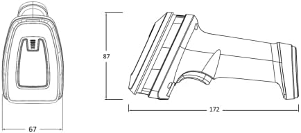 Diagram showing dimensions of the SCANTECH ID DDG175-01 Barcode Scanner