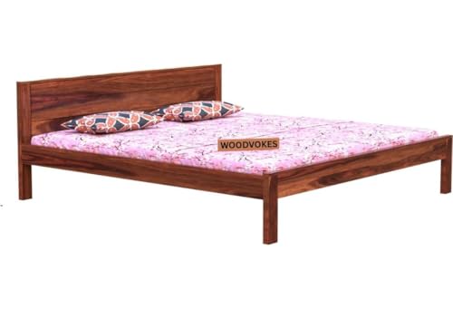Image of Sheesham Wood Bed Without Storage Solid Wooden Cot Bed Elegant and Functional Bedroom Living Room Home (Honey Finish, Queen)