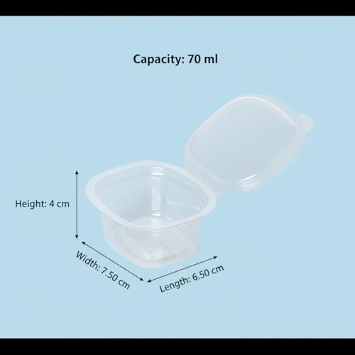 Image of Plastic air Tight Sauce Dip Container 70ml x25pcs Pack. Transparent Dip with Lid Ideal for Chutney, Sweets, Rayta Etc.