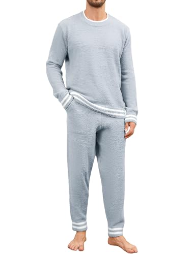 Yimoon Mens Fluffy Fleece Pajama Set Soft Fuzzy Pjs Set Winter Warm Long Sleeve Plush Sleepwear Loungewear
