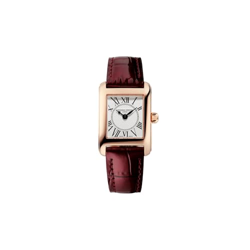 Frederique Constant Ladies Swiss Quartz Classic Carrée Rose Gold-Tone Stainless Steel Watch with Burgundy Leather Strap, Style: FC-200MC24