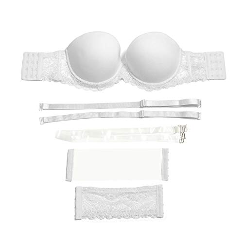 Plusexy Strapless Convertible Clear Straps Bra Underwire Invisible Backless Multiway Wedding Bras For Women White 36D #TOP4