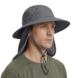 Home Prefer UPF 50+ Mens Sun Hat Wide Brim Fishing Hat with Neck Flap Sun Hat for Men Women Beach Gardening Sun Protection Cap Dark Gray