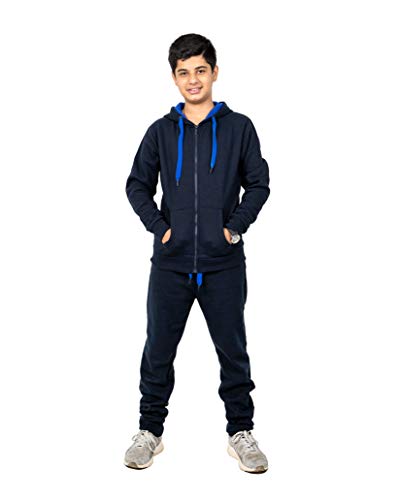 NOROZE Boys Girls Side Panels Fleece Gym Sports Joggers Full Tracksuit Set Kids Hoodie Tops Bottom Trouser (Navy/Blue, 13 Years)