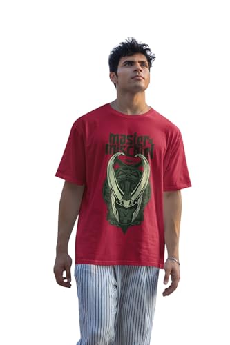 Image of SYOM Men's Oversized Graphic T-Shirt - Half Sleeve, Round Neck, Cotton-Blend Drop Shoulder Tee with inchLoki inch Logo & inchMaster Mischief inch Print