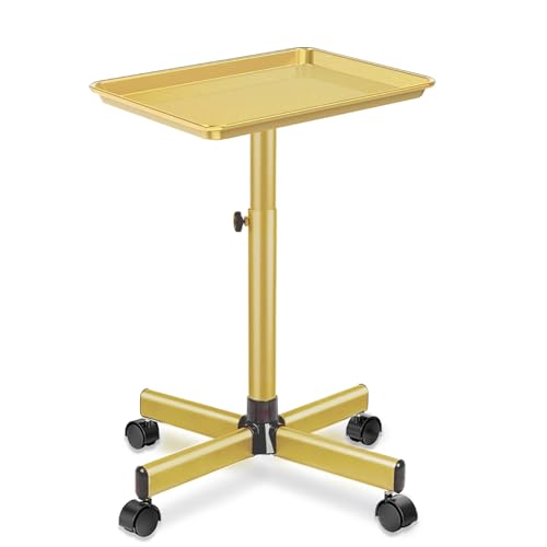 Image of Salon Senor Salon Tray on Wheels Tattoo Rolling Tray Salon Service Cart Height Adjustble Hair Service Color Tray Gold