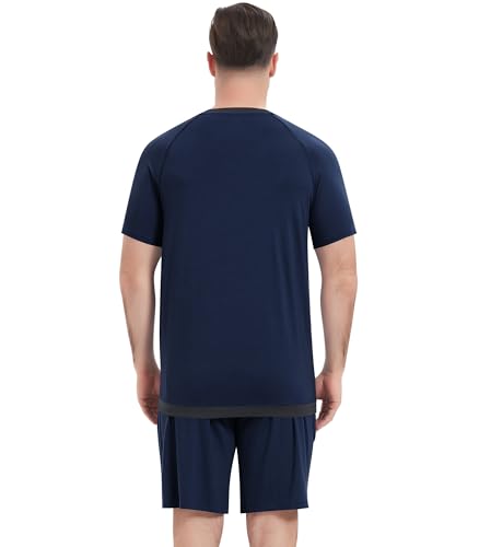 Image of NACHILA Men's Pajama Set, Cooling Bamboo Viscose Short Sleeve Top & Shorts