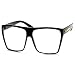 Large Oversized Retro Fashion Clear Lens Square Glasses (Black)