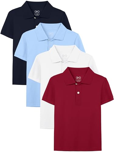 OHD 4 Pack School Uniform for Boys Polo Shirt Cotton Uniform Shirts for Boys Short Sleeve Kids Clothes, Color E L