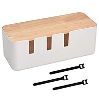 Kabelbox Weiß Kabelmanagement Box mit Holzdeckel 30.2 * 12.5 * 11.5cm Kabel-Organizer ABS Kabel Aufbewahrungsbox mit Gummifüßen und Klettverschluss Für Kabel/Steckdosenleisten Schutz und Sicherheit