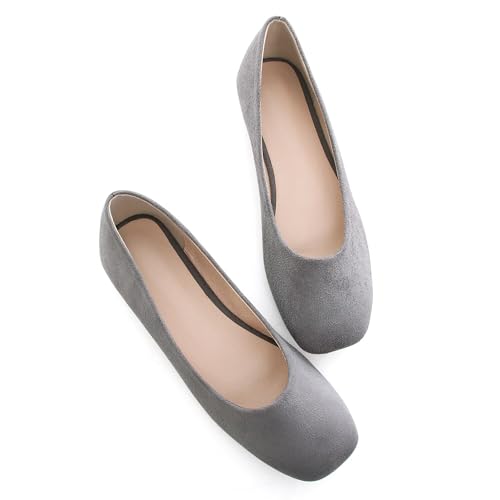 INEELUYI Women's Classic Square Toe Suede Ballet Flat Shoes Comfortable Casual Office Loafers for Women4