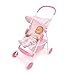 Badger Basket Folding Doll Umbrella Stroller for Dolls Up to 18 Inches - Lightweight, Compact Doll Stroller with Safety Belt, Pink and White Design
