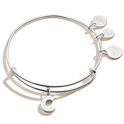 Image of Alex and Ani Expandable Bangle for Women, Initials A to Z Letter Charms, Shiny Finish, 2 to 3.5 in