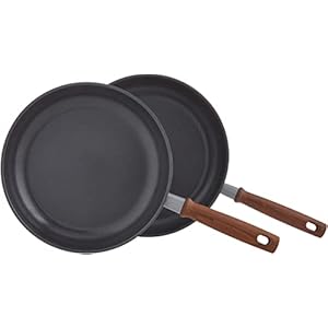 GreenPan Mayflower Pro Hard Anodized Healthy Ceramic Nonstick, 10″ and 12″ Frying Pan Skillet Set, Vintage Wood Handle, PFAS-Free, Induction, Charcoal Gray