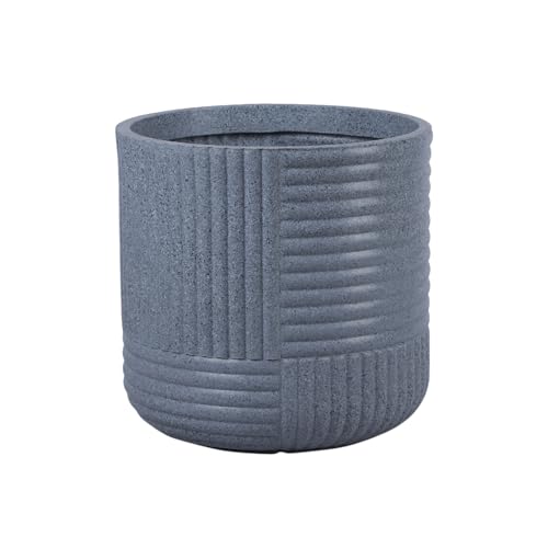 Image of Bonkaso 15 Inch Ribbed Planter Pot for Indoor & Outdoor Use | Round Heavy Duty Polymer Flower Pot | Lightweight Weather Resistant Modern Gamla for Living Room Balcony & Terrace (Light Grey)