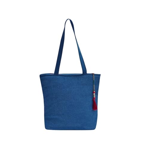Image of Hand-Printed Tote Bag with Classical Design-Reusable, Zipper Closure For Women & Girls