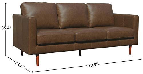 Amazon Brand – Rivet Revolve Modern Leather Sofa Couch, 80"W, Chestnut