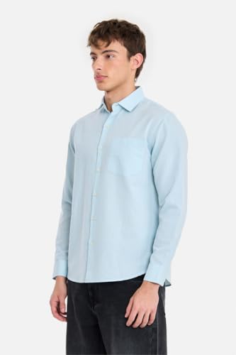 Image of SNITCH Men Casual Shirt | Regular Fit Full Sleeve Spread Collar Solid Pattern | Breathable Cotton Linen Blend & Lightweight Fabric for Summer, Vacation & Smart Casual Wear