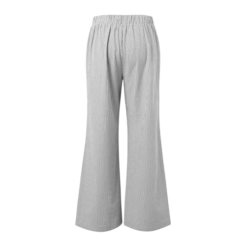 Womens Striped Linen Pants Low Rise Plus Size Fashion Drawstring Elastic Waist Casual Palazzo Trousers With Pockets3