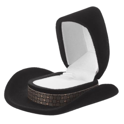 HOMSFOU Caja de Joyería Forma de Sombrero de Vaquero, Pequeño Organizador de Joyas Flocado en Negro, Joyero para Collares y Pendientes, Compacto para Almacenamiento y Viaje