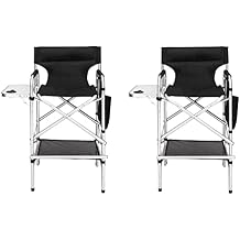 mefeir 2 PCS 31" Tall Upgraded Director Makeup Artist Chair Bar Height, Aluminum Frame Supports 300 lbs, Folding Portable with Side Table Storage Bag Black,19.2" D x 23.6" W x 45.6" H 2 PCS