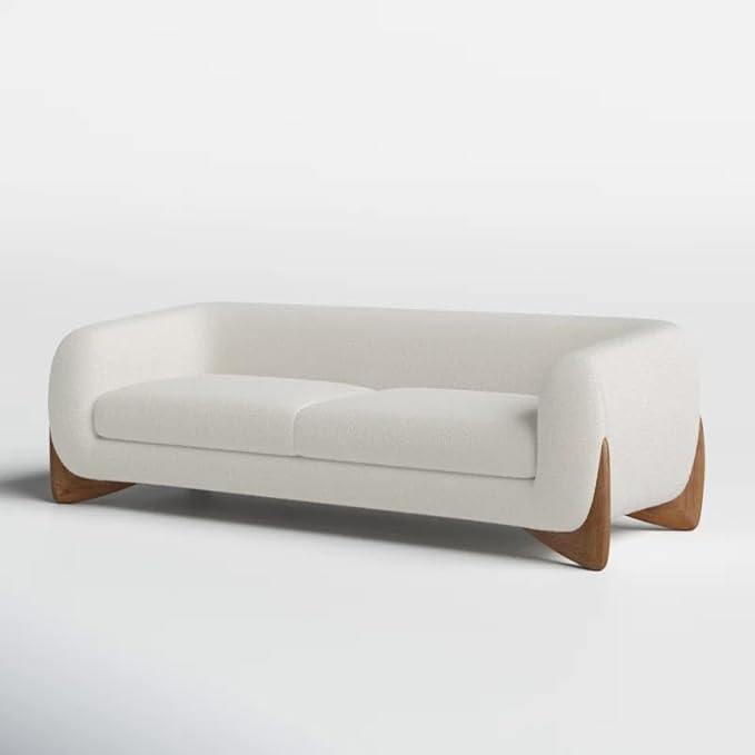 Image of Upholstered 3 Seater Sofa Three Seater Sofa with Wooden Legs for Living Room Hotels & Offices (3 Seater White)