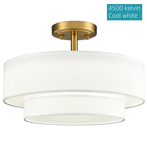 Daycent Modern Bedroom Lights For Ceiling Semi Flush Mount Drum Light Fixture Hallway, Gold, 3000K/4500K/5500K Selectable, 30 Watts, Cri 95, Dimmable #TOP6